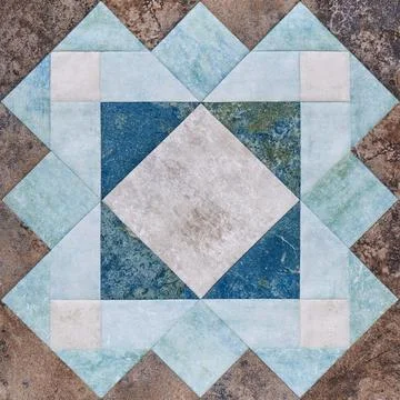 Patchwork geometric block from pieces of fabrics, detail of quilt Fotos de archivo