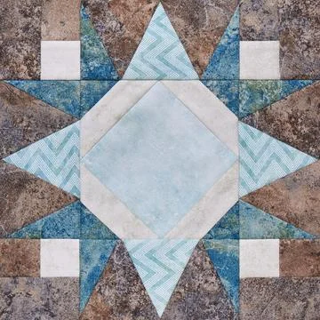 Patchwork geometric block from pieces of fabrics, detail of quilt Stock-Fotos