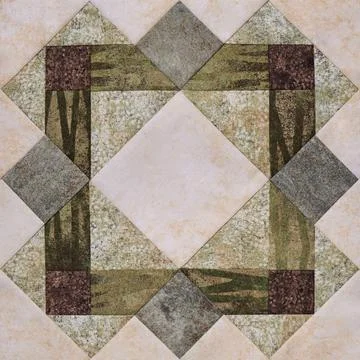 Patchwork geometric block from pieces of fabrics, detail of quilt Stock Photos