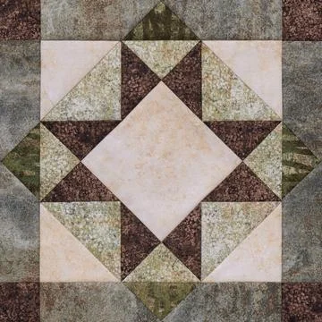 Patchwork geometric block from pieces of fabrics, detail of quilt Foto stock