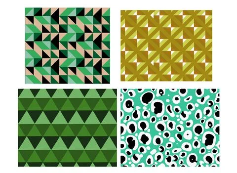 Patchwork from geometric patterns in green and yellow colors. Illustrazione stock