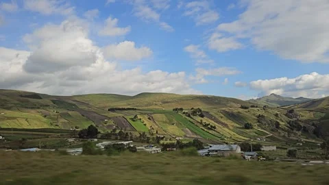 Patchwork Green Fields on Andean Hillsides, Cotopaxi Province, Ecuador 8K Stock Footage 331491619