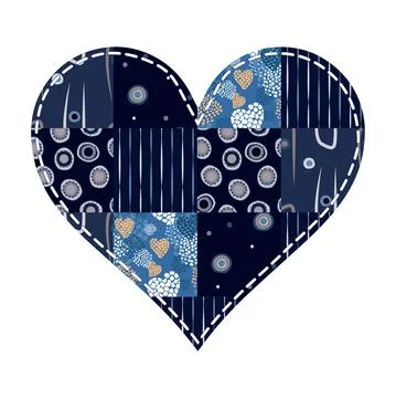 Patchwork heart in patchwork technique in blue tone Stock-Illustration