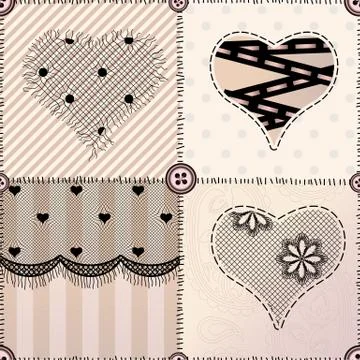 Patchwork with hearts Stock Illustration