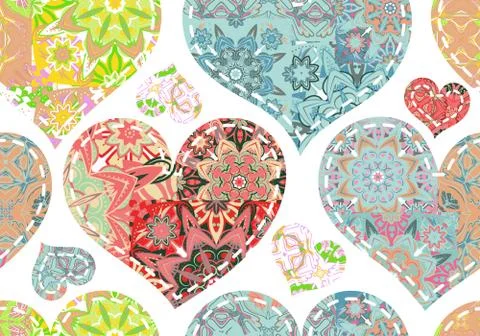 Patchwork hearts. Seamless pattern. Scrapbooking series. Vector background Stock Illustration