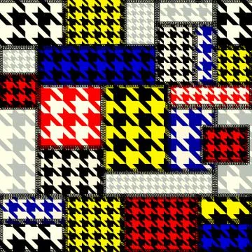 Patchwork with houndstooth pattern in retro style. Illustrazione stock