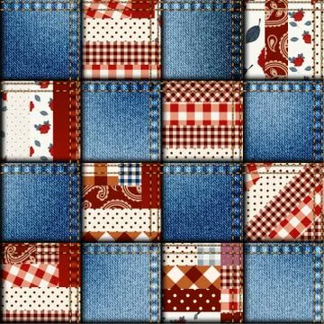 Patchwork of jeans fabric Stock Illustration