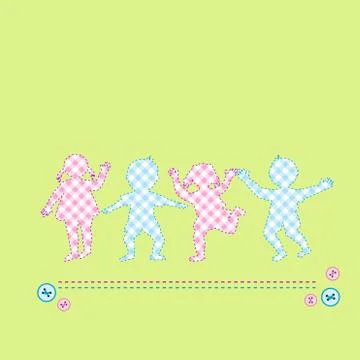 Patchwork with kids and buttons Stock Illustration