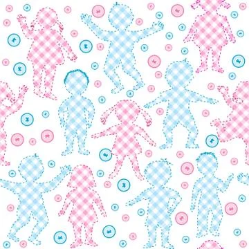 Patchwork with kids and buttons Stock Illustration
