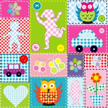 Patchwork for kids with childish elements Stock Illustration