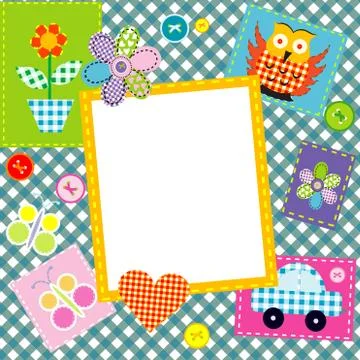 Patchwork for kids with childish sewed elements and frame Stock-Illustration