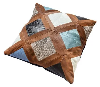 Patchwork leather decorative pillow isolated Stock Photos