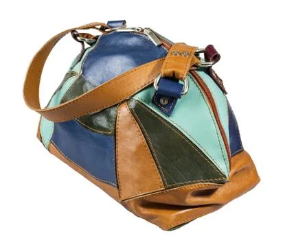 Patchwork leather multicolored handbag isolated Stock Photos