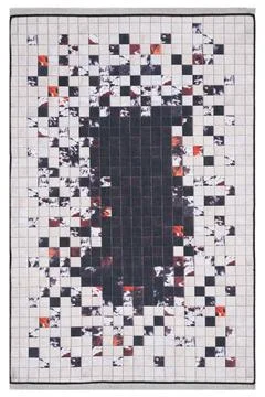 Patchwork leather rug on white background Foto stock