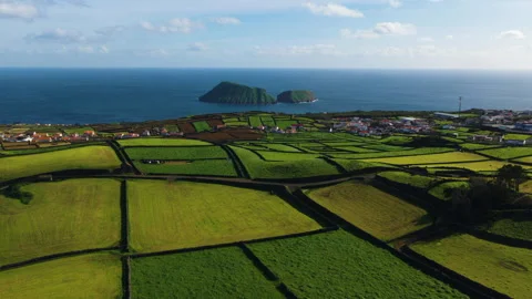 Patchwork Of Lush Green Farm Fields Separated By Stone Walls Overlooking The Video stock 337207506