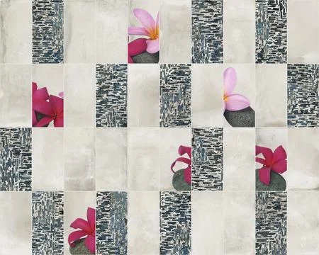 Patchwork made of cement and floral decoration. Stock Photos