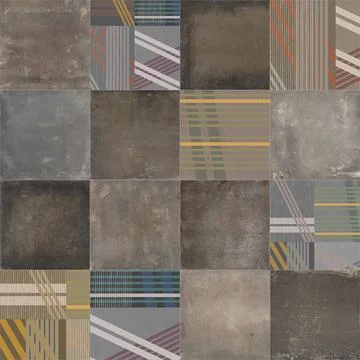 Patchwork made of cement and geometric decoration. Fotos de archivo