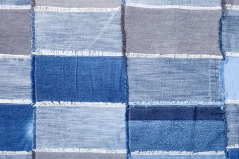 Patchwork from many various denim flaps textile background - patchwork fro... Foto stock