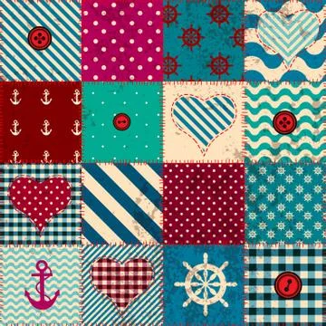 Patchwork in nautical style Stock Illustration