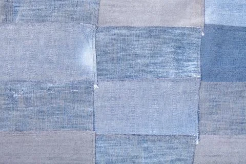 Patchwork from old blue denim flaps Foto stock