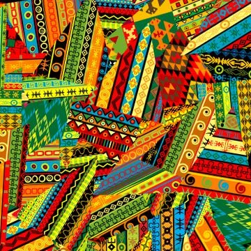 Patchwork pattern with ethnic motifs Stockillustratie