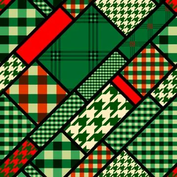 Patchwork pattern with green plaid patches. Illustrazione stock