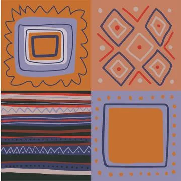 Patchwork pattern on orange and dark background Stock Illustration