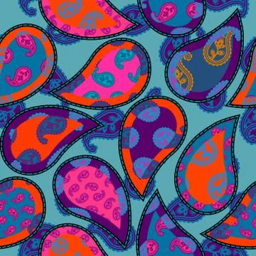 Patchwork pattern with Paisley ornament patterns. Bright magenta and orange c 库存插图