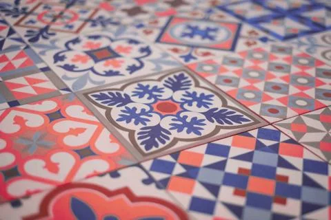 Patchwork pattern tile  closeup - colorful design Stock Photos