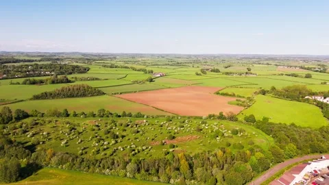 Patchwork Patterns of Green Farmland and Fields Across Rural Countryside Stock Footage 342294338