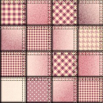 Patchwork of pink denim fabric. Illustrazione stock