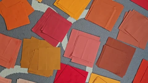 Patchwork quilt creation process - color selection. All palette of Stock Footage 263767883