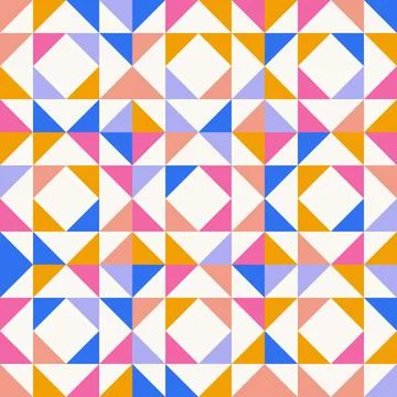 Patchwork Quilt Grid Mosaic Pattern in bright retro vintage colors for Quilti 스톡 일러스트
