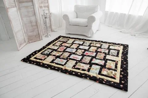 Patchwork quilt. Handmade Stock Photos