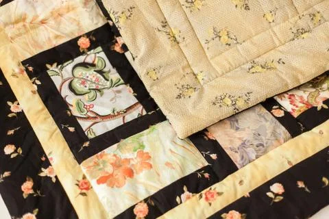Patchwork quilt. Handmade Stock Photos