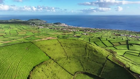 Patchwork quilt landscape around Pico Dona Joana on Terceira island Stock Footage 328532993