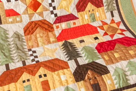 Patchwork quilt. Part of blanket as background Stock Photos