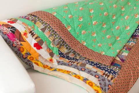 Patchwork quilt. Part of blanket as background Stock Photos