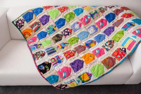 Patchwork quilt. Part of patchwork quilt as background. Handmade. Colorful Stock Photos