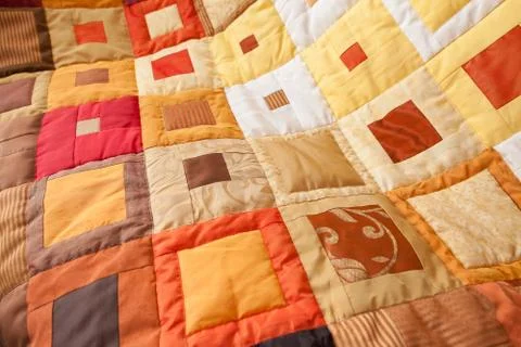 Patchwork quilt. Part of patchwork quilt as background. Handmade. Colorful Stock Photos