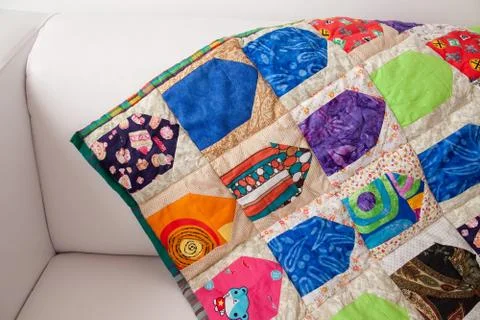 Patchwork quilt. Part of patchwork quilt as background. Handmade. Colorful Stock Photos