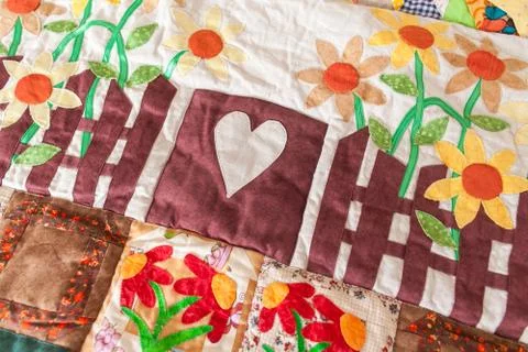 Patchwork quilt. Part of patchwork quilt as background. Handmade. Colorful Stock Photos