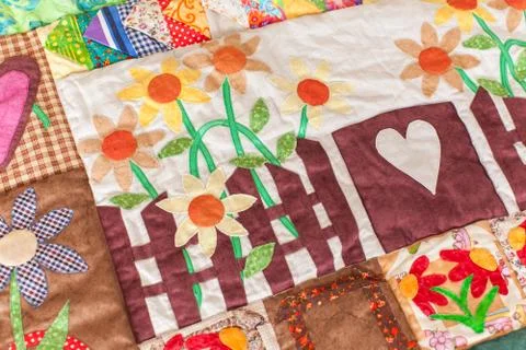 Patchwork quilt. Part of patchwork quilt as background. Handmade. Colorful Stock Photos