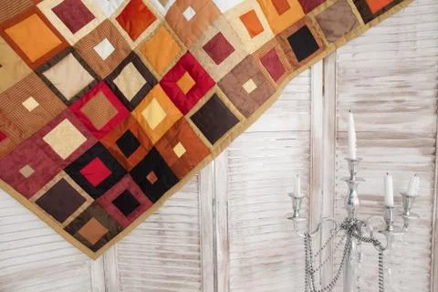 Patchwork quilt. Part of patchwork quilt as background. Handmade. Colorful Stock Photos