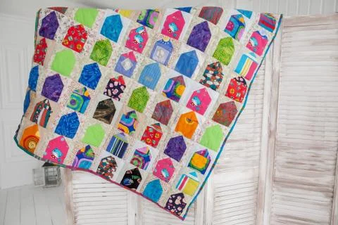 Patchwork quilt. Part of patchwork quilt as background. Handmade. Colorful Stock Photos