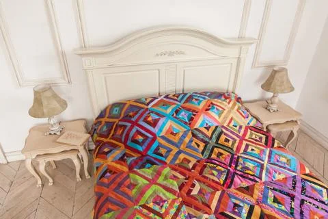 Patchwork quilt. Part of patchwork quilt as background. Handmade Stock Photos