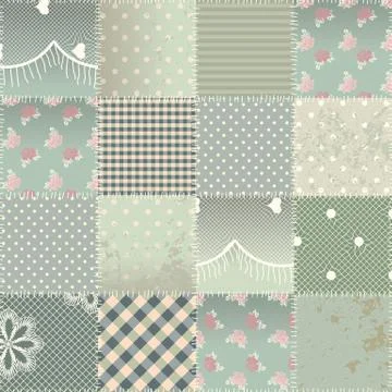 The  patchwork quilt in shabby chic style with grunge elements. Stockillustratie