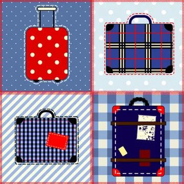 Patchwork quilt with suitcases. Illustrazione stock
