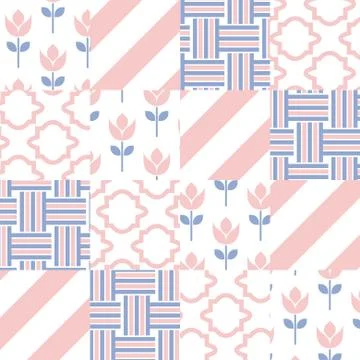 Patchwork quilt vector pattern tiles 스톡 일러스트