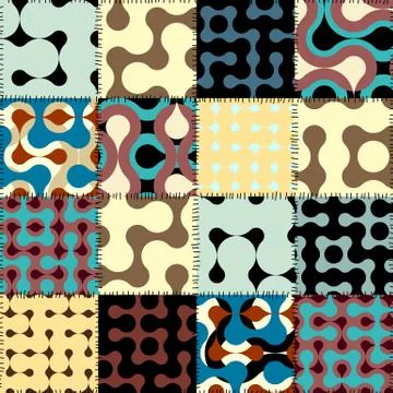 Patchwork with retro geometric patterns. Stock Illustration